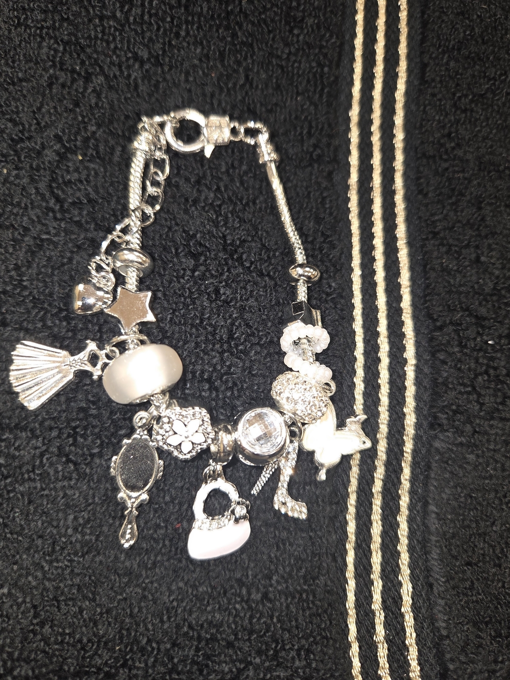 Silver Charm Bracelet with White Accents - Women's Jewelry